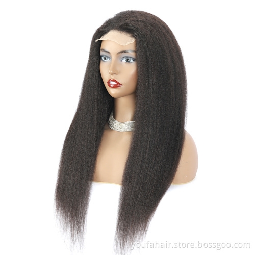 12A Yaki 4x4 Transparent Lace Closure Wig Wholesale Price  Brazilin Virgin Human Hair Kinky Straight Lace Front Wig